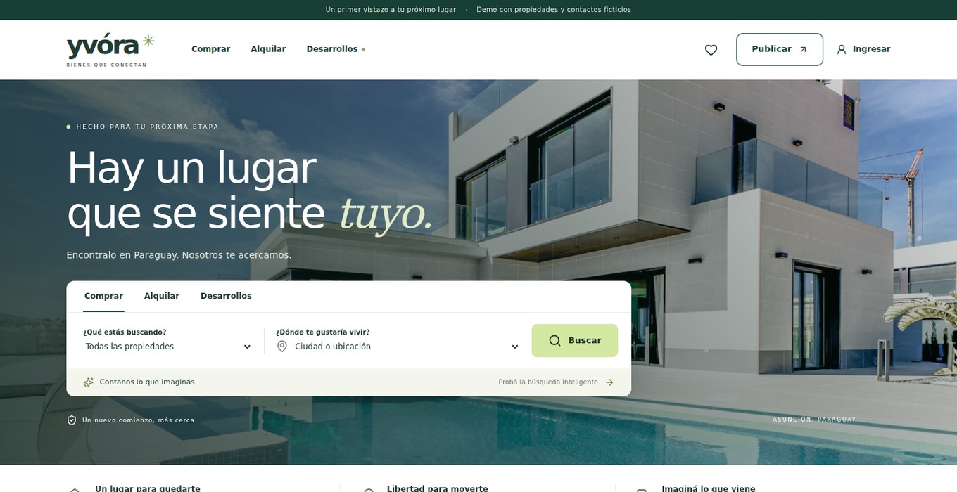 Vista previa del portal inmobiliario de demostración Yvóra
